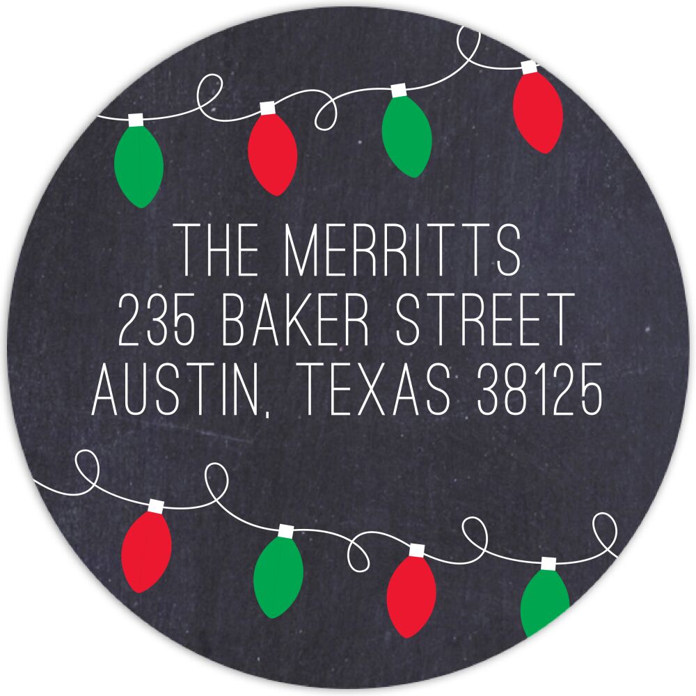 Merry Christmas Lights Round Address Label