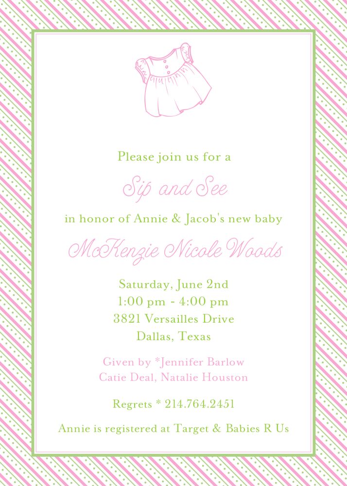 Oxford Pink & Green Stripes Invitation - Dress