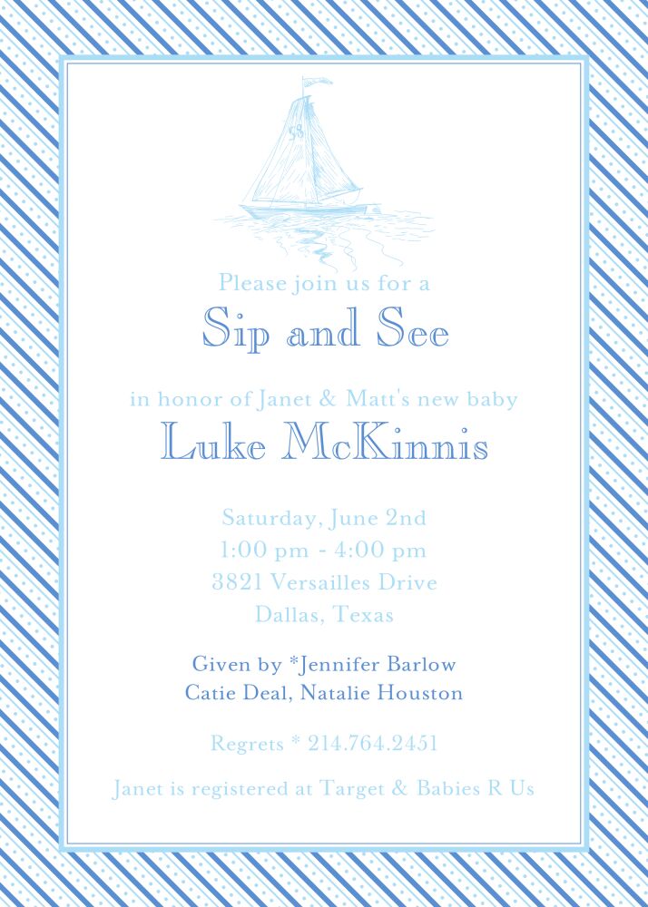 Oxford Blue Stripe Invitation - Boat