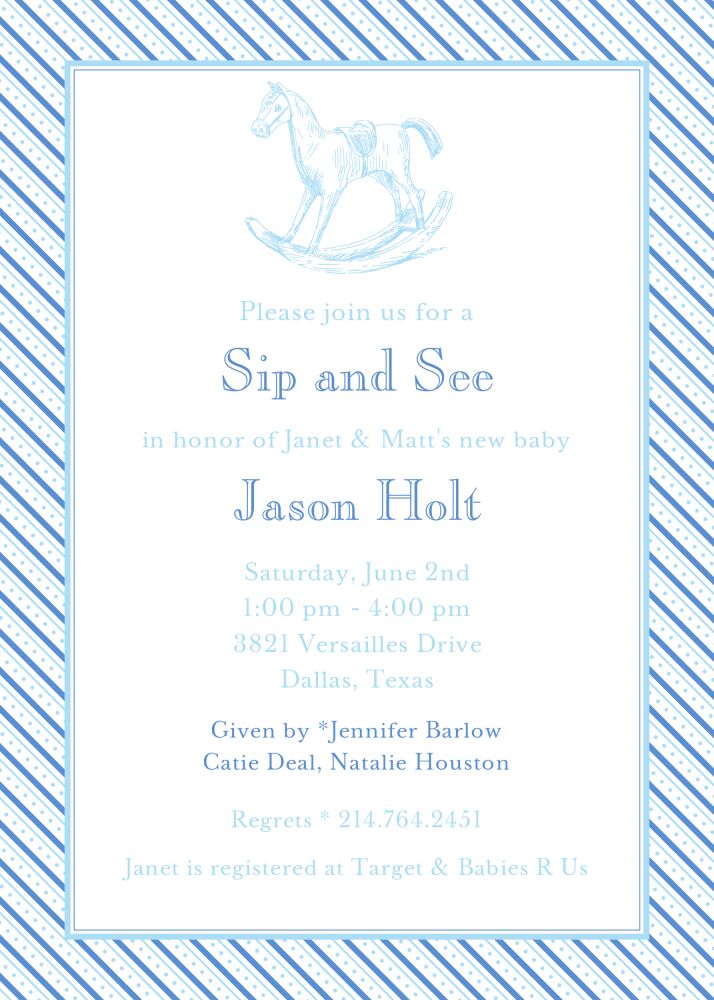 Oxford Blue Stripe Invitation - Rocking Horse