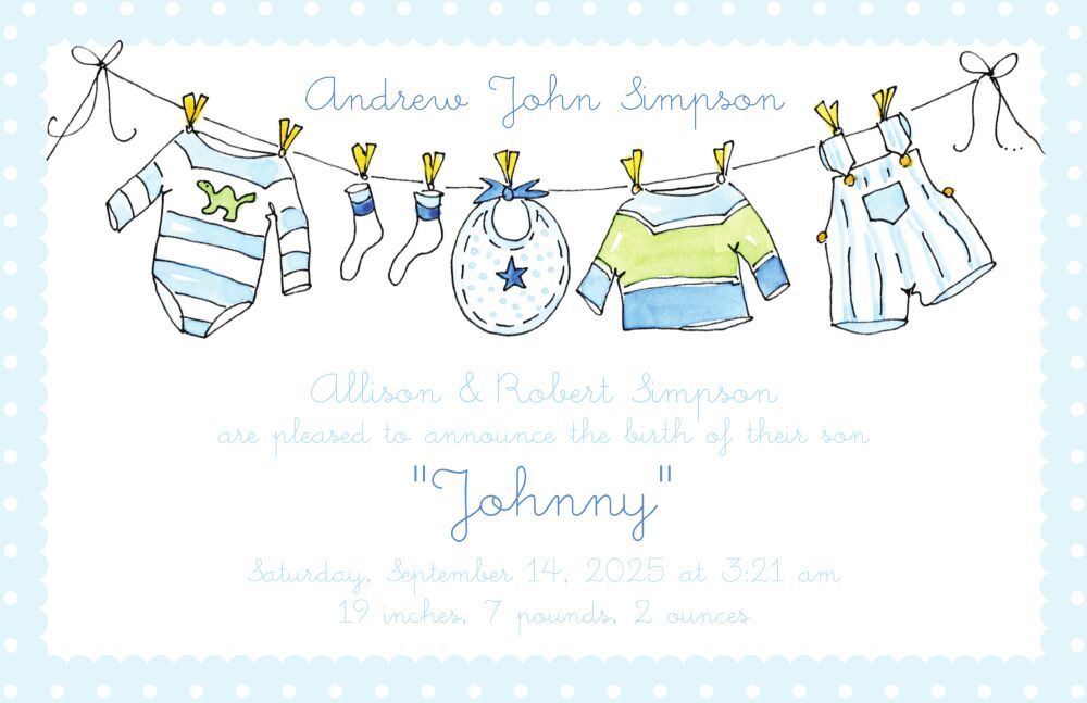 Little Clothes Invitation - Blue