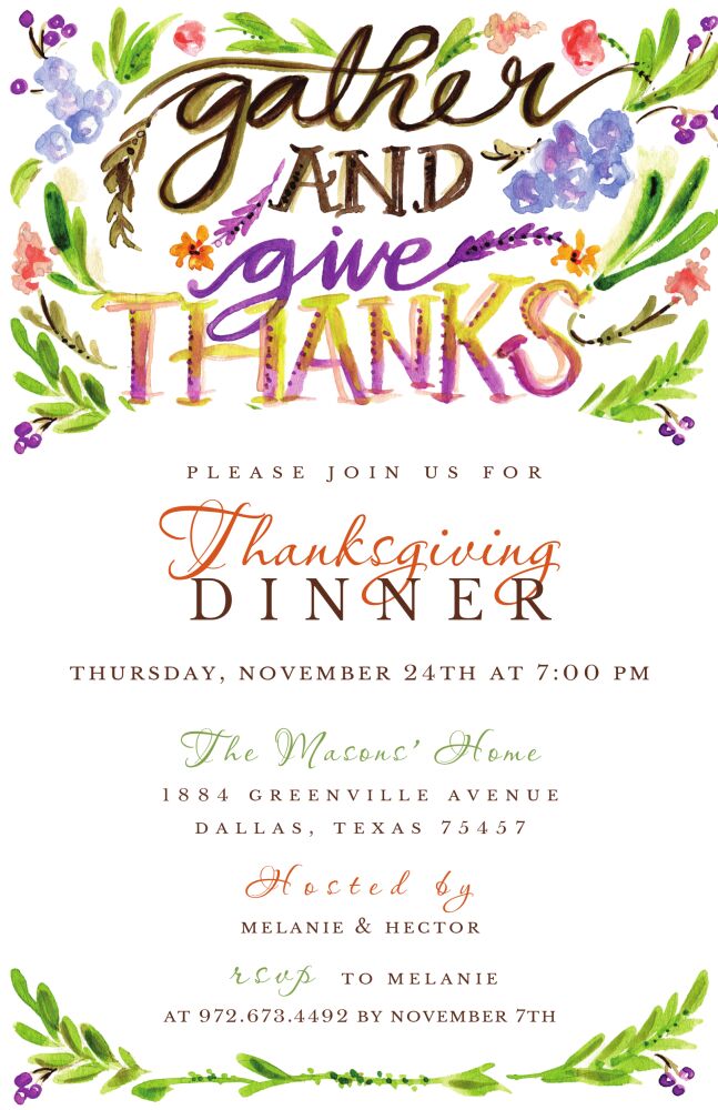 Handpainted Gather and Give Thanks Invitation