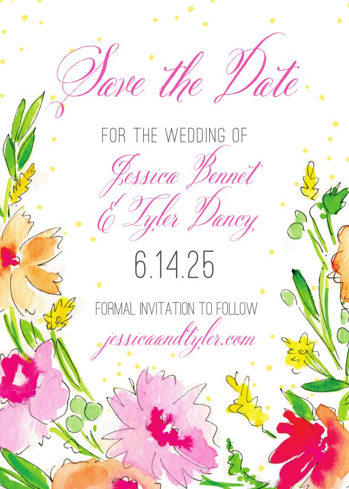 Handpainted Floral with Dots Yellow Invitation
