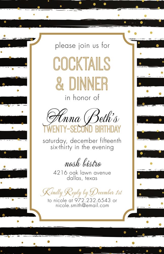 Black Stripes with Gold Dots Invitation
