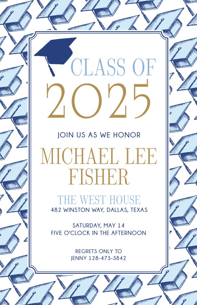 Blue Graduation Caps Invitation 