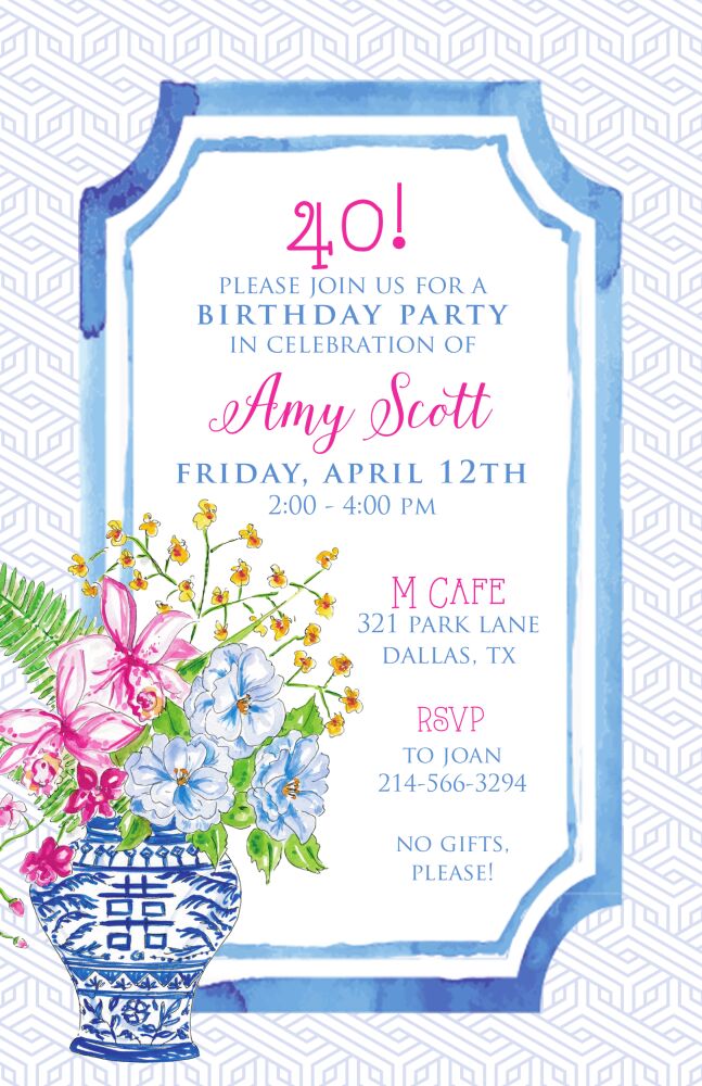 Florals with Blue Border Invitation