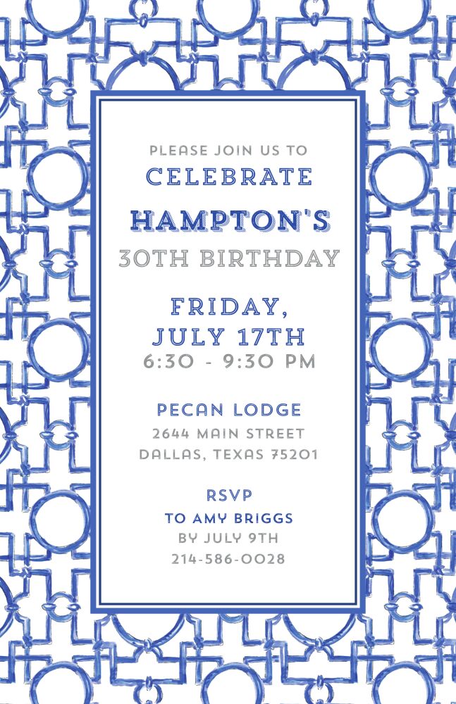 Asian Trellis Blue Invitation