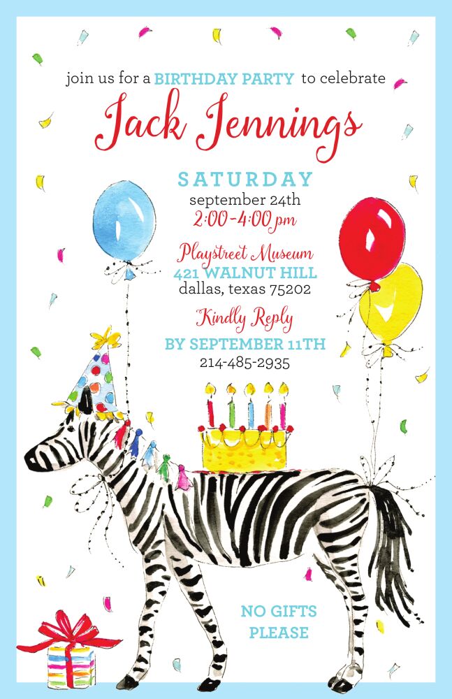 Birthday Zebra Invitation