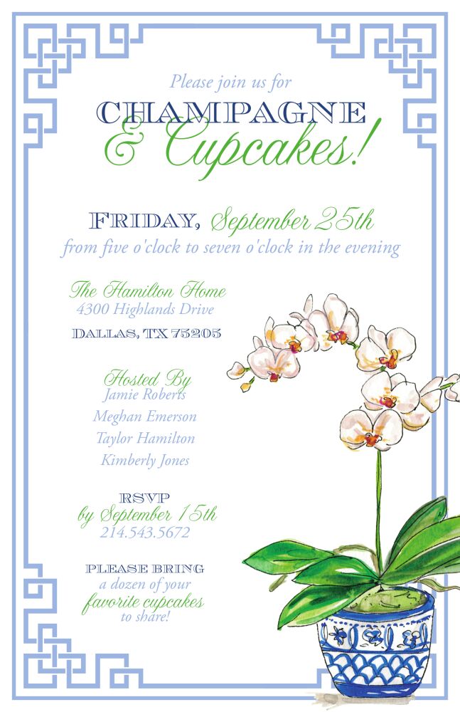 Blue Potted Orchid Invitation