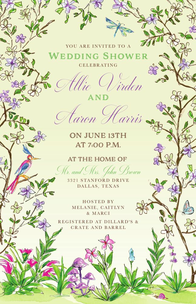 Handpainted Green Enchanted Garden Invitation