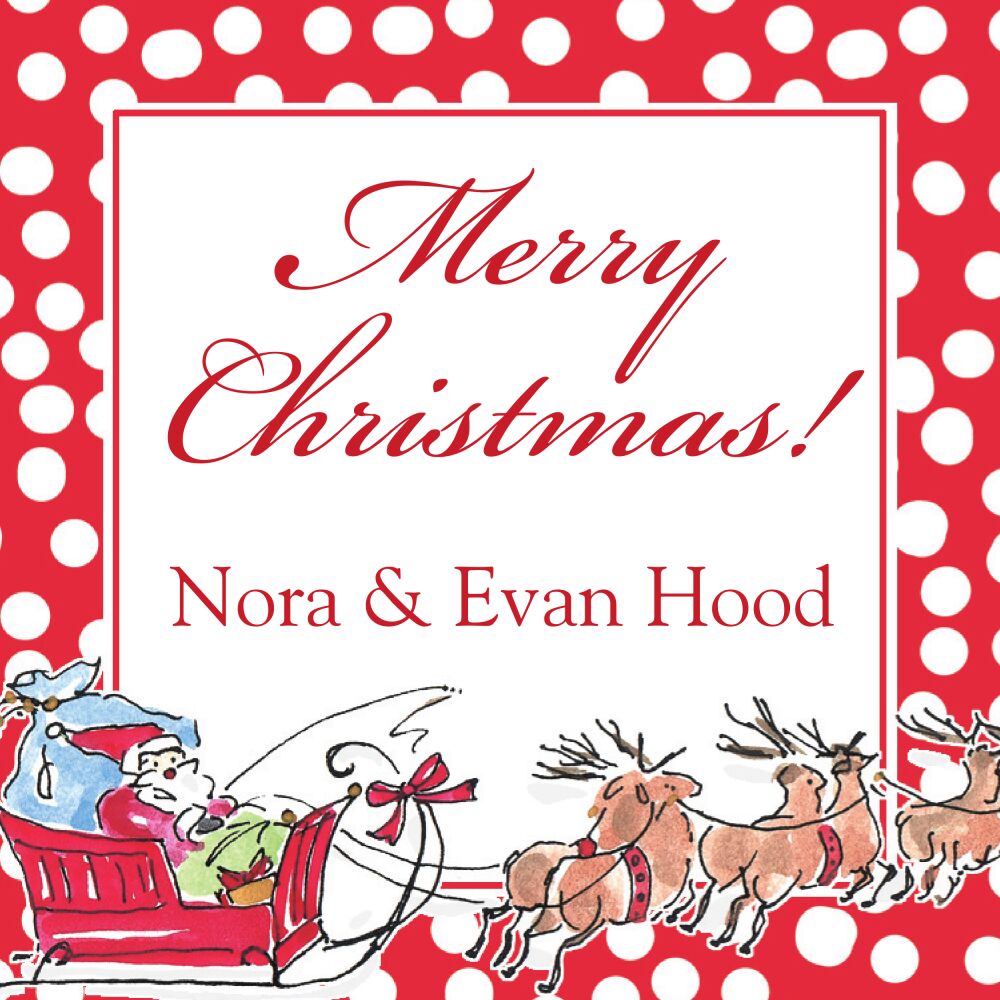 Santa Sleigh Square Gift Sticker 