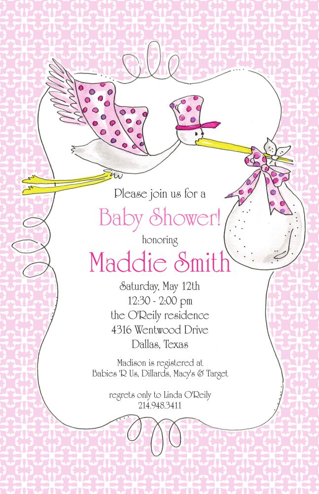 Stork Invitation - Pink