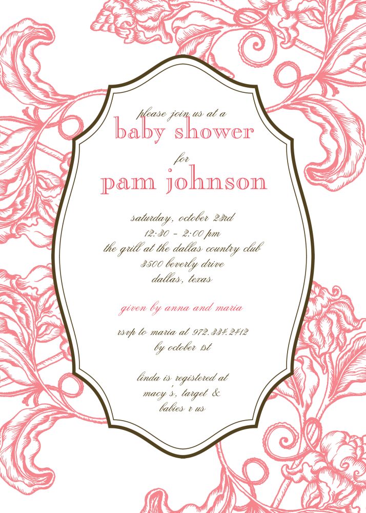 Woodcut Floral Invitation - Coral