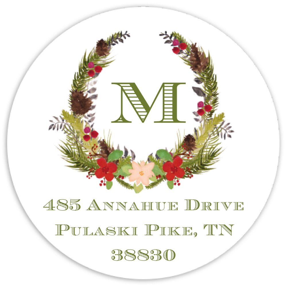 Botanical Wreath Round Return Address Sticker