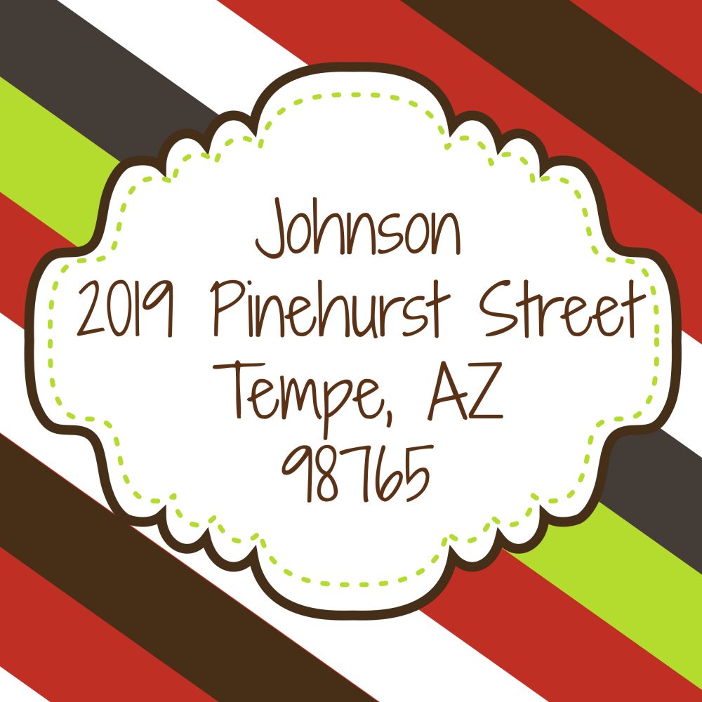 Red and Lime Green Striped Return Address Label