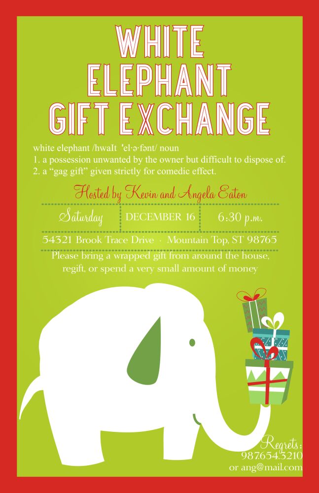 White Elephant Invitation