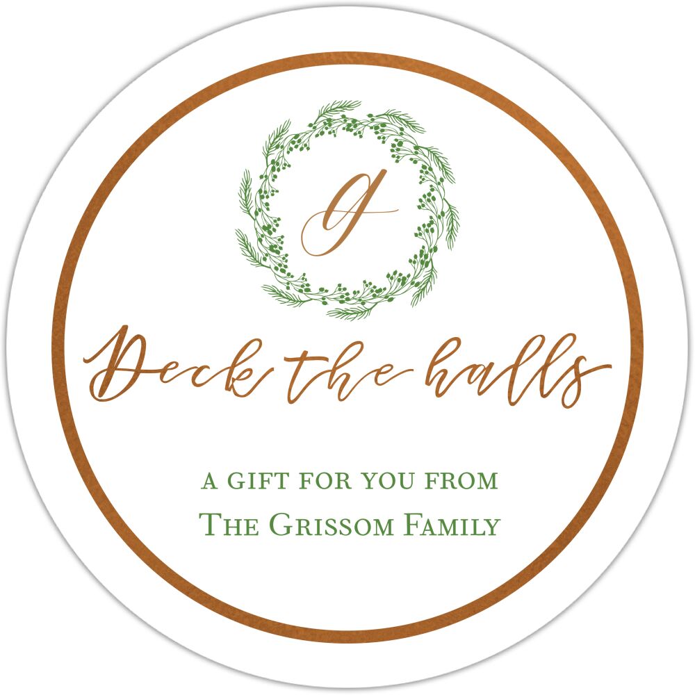 Wreath Deck the Halls Gift Sticker