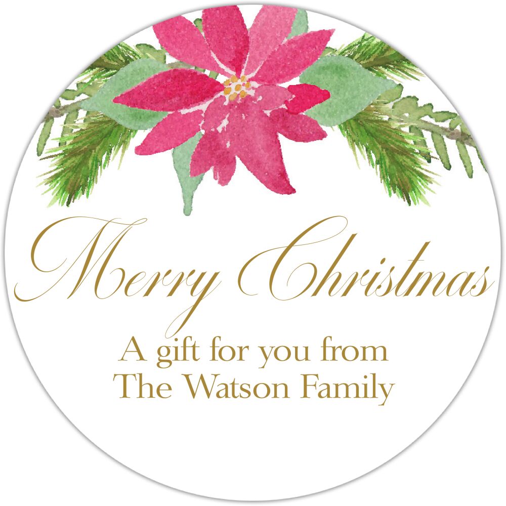 Watercolor Poinsettia Round Gift Sticker