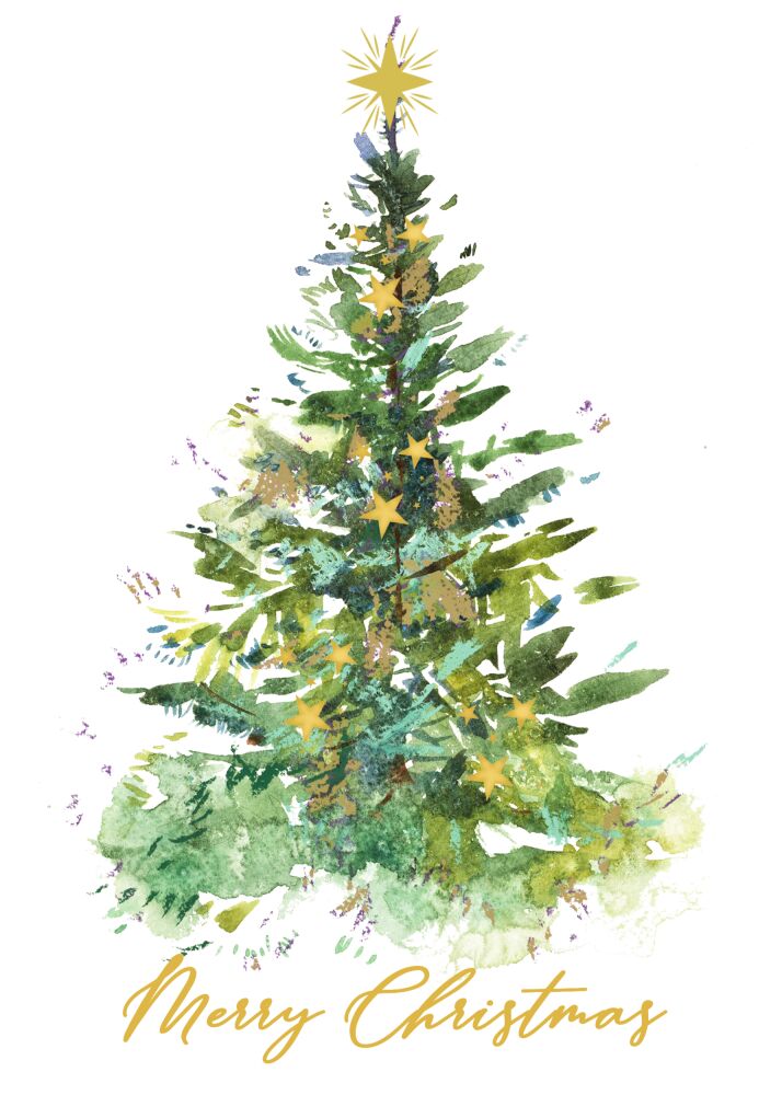 Watercolor Tree Folded Holiday Greeting Card