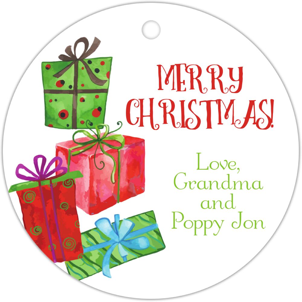 Watercolor Wrapped Presents Hanging Gift Tag
