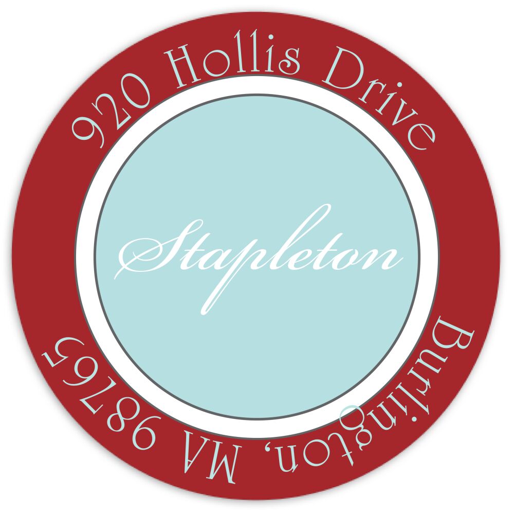 Red and blue circular Return Address Label