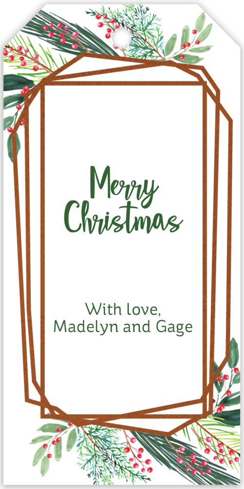 Holiday Greenery with Geometric Frame Hanging Gift Tag