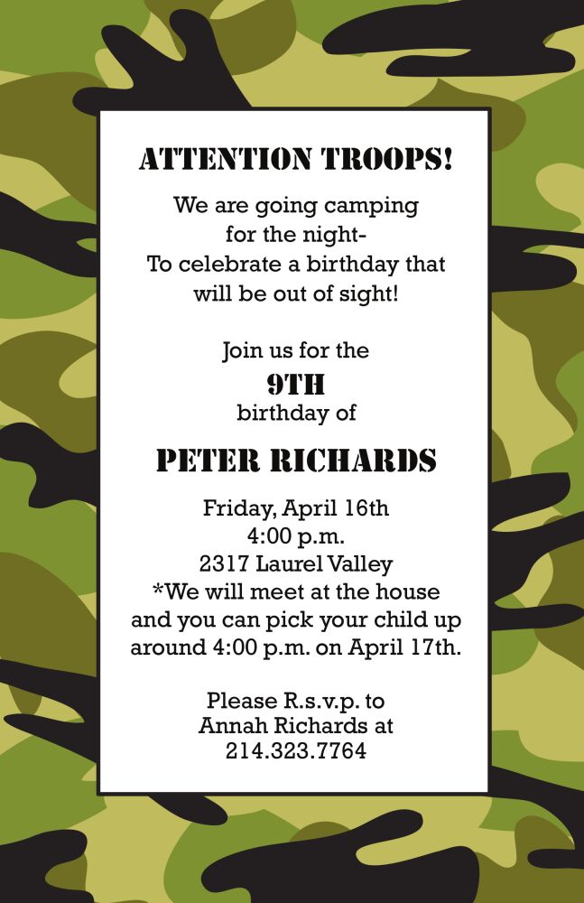 Green Camo Invitation
