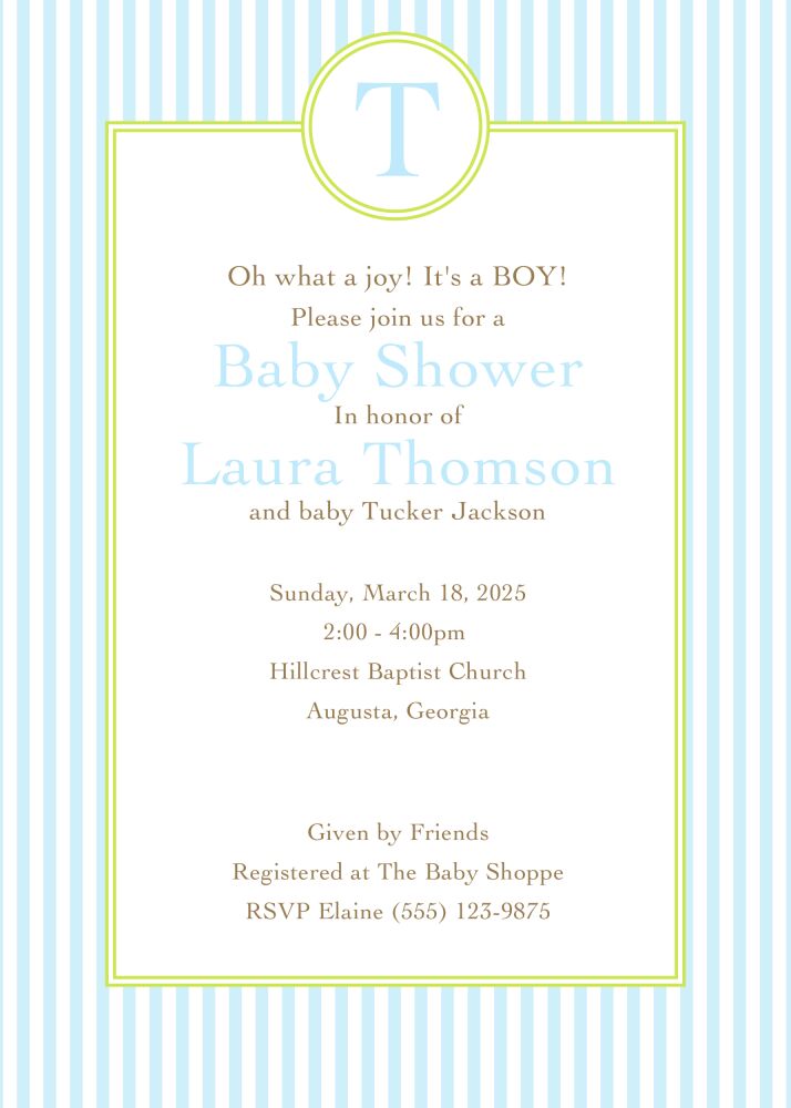 Blue Stripes Monogram Invitation