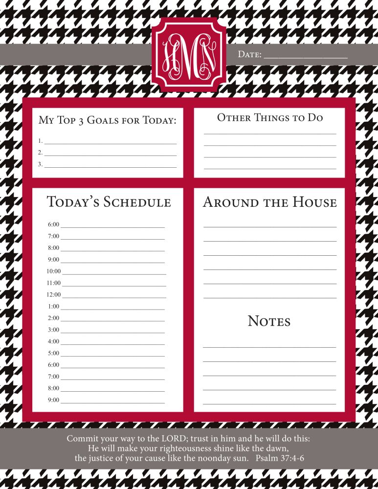 Houndstooth Daily Schedule Notepad