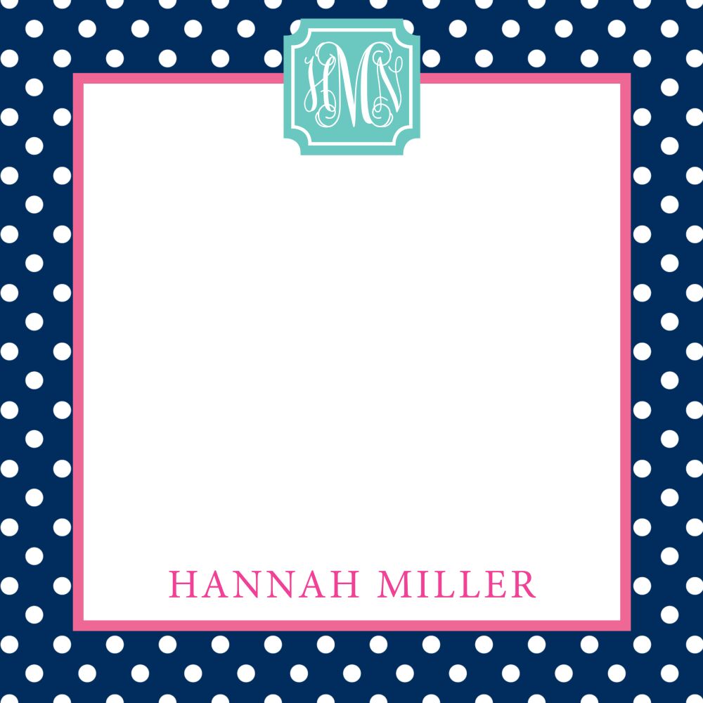 Mint Strawberry Navy Dots Square Notepad