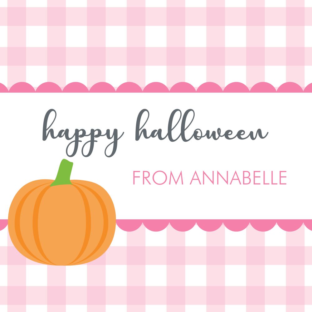 Gingham Pink Ruffle Pumpkin Enclosure Card