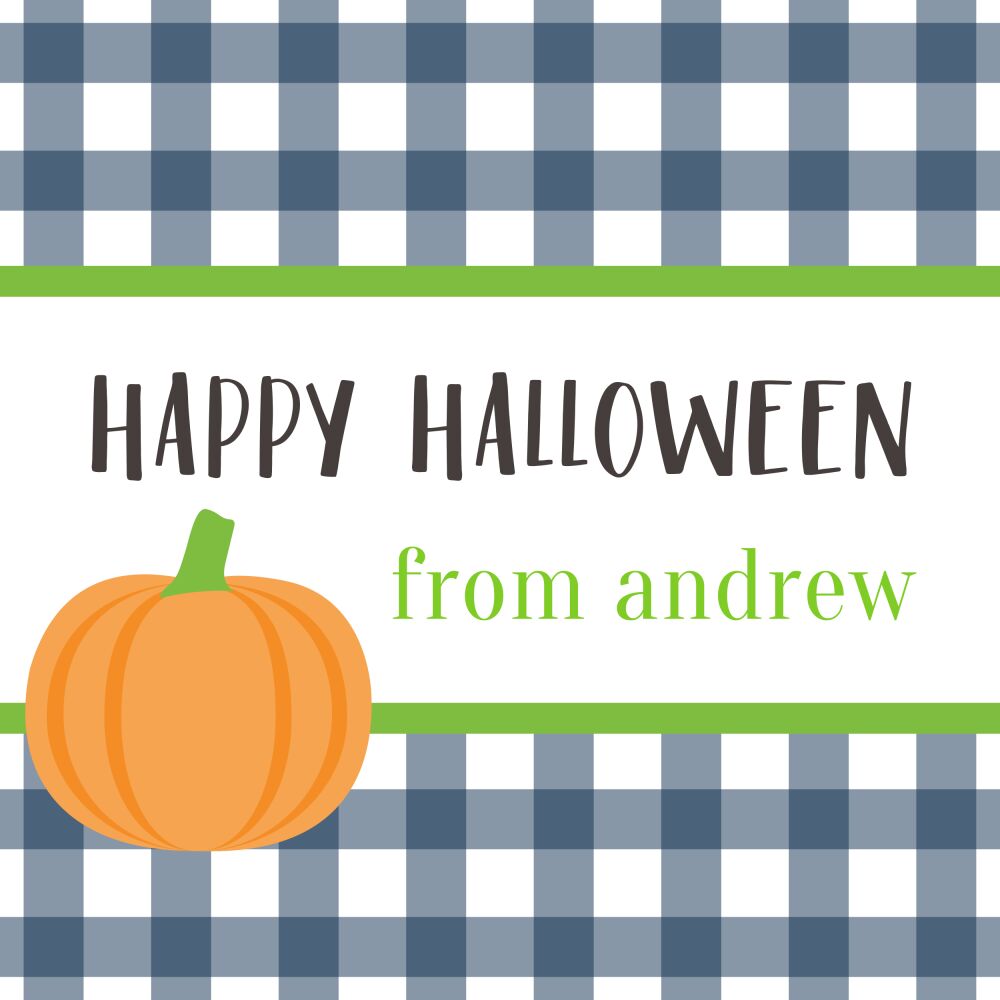 Gingham Blue Pumpkin Gift Sticker