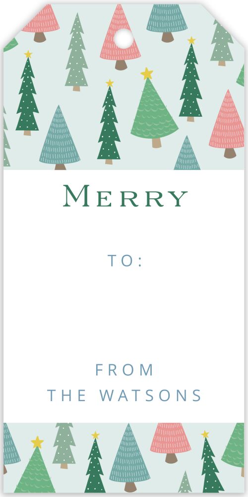Cute Pastel Christmas Trees Hanging Gift Tag