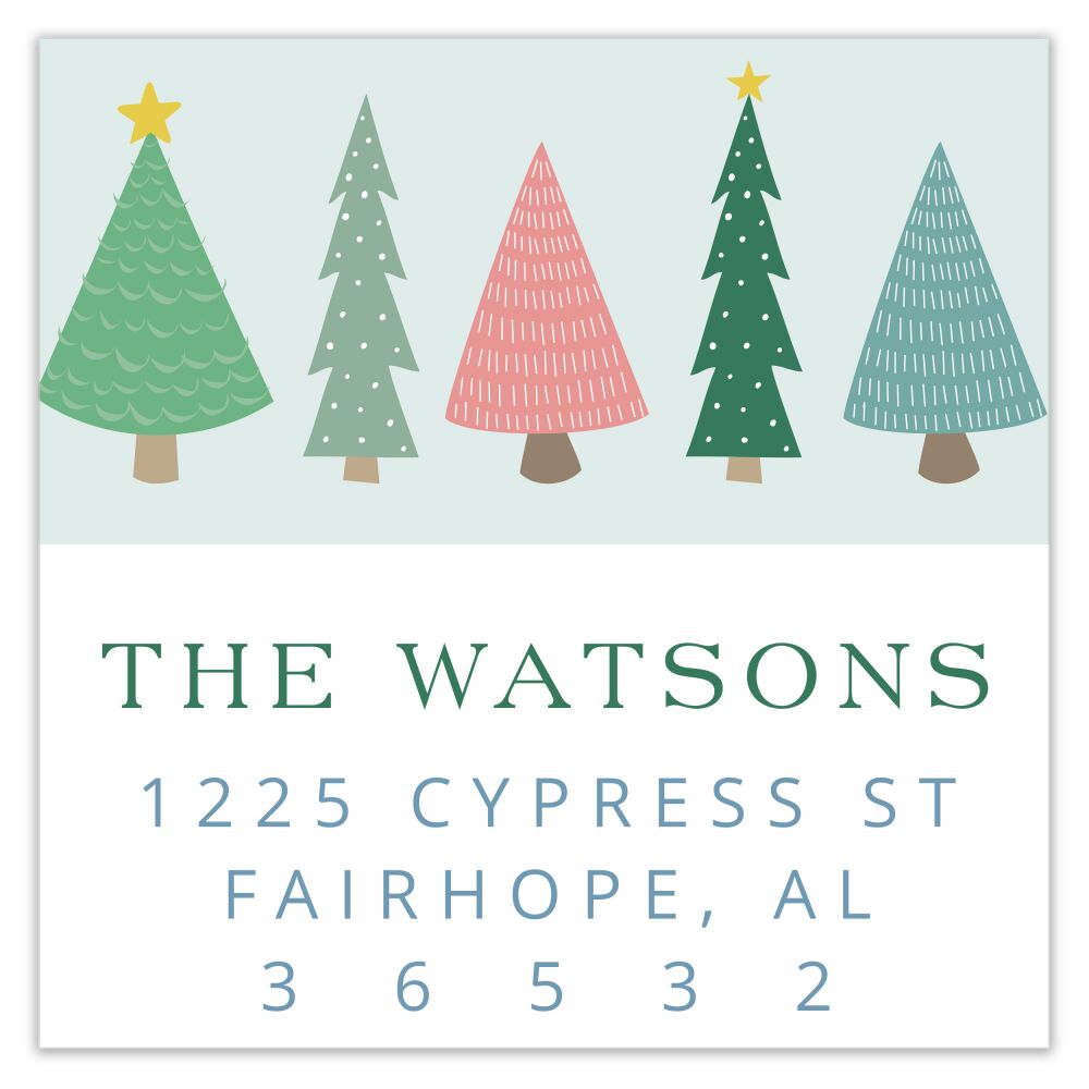 Cute Pastel Christmas Trees Return Address Sticker