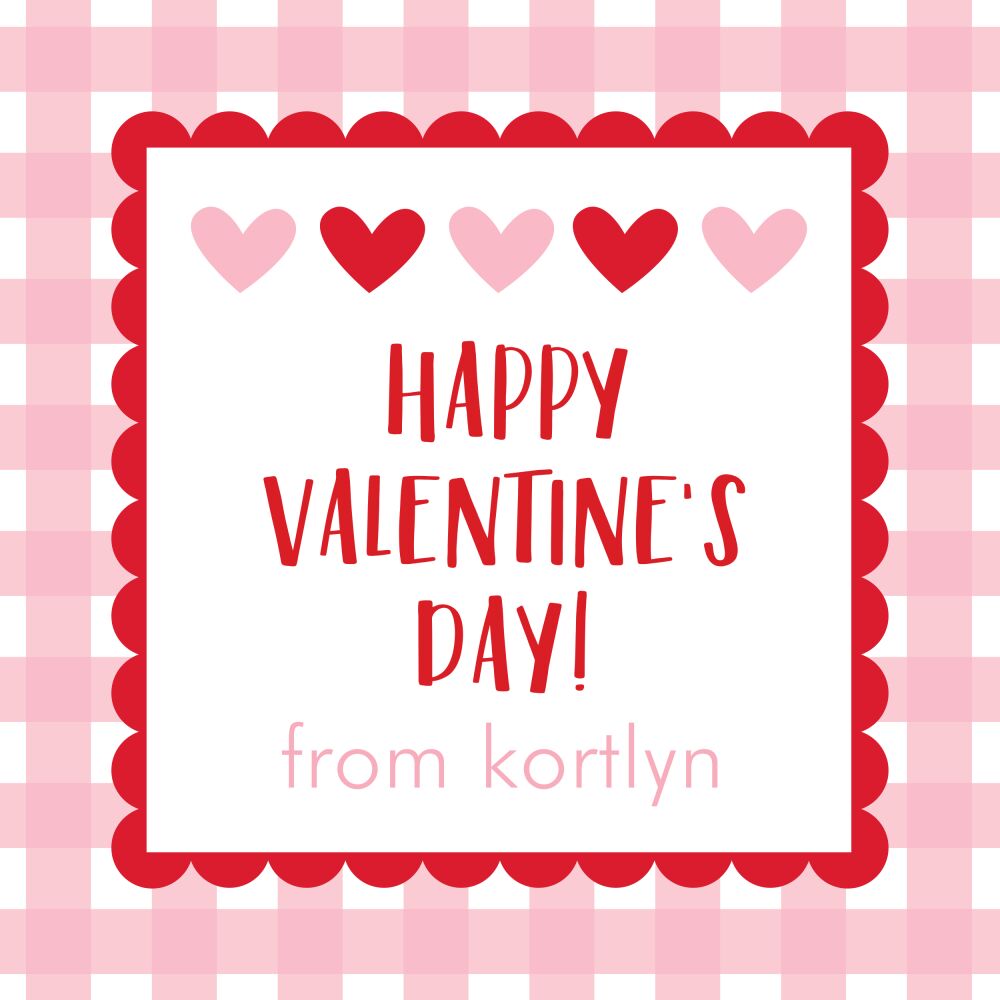 Gingham Hearts Valentine Sticker