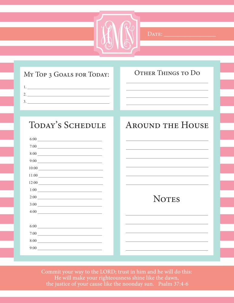 Pink Aqua Peach Daily Schedule Notepad