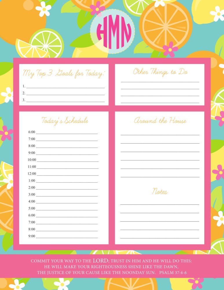 Hello Summer Daily Schedule Notepad