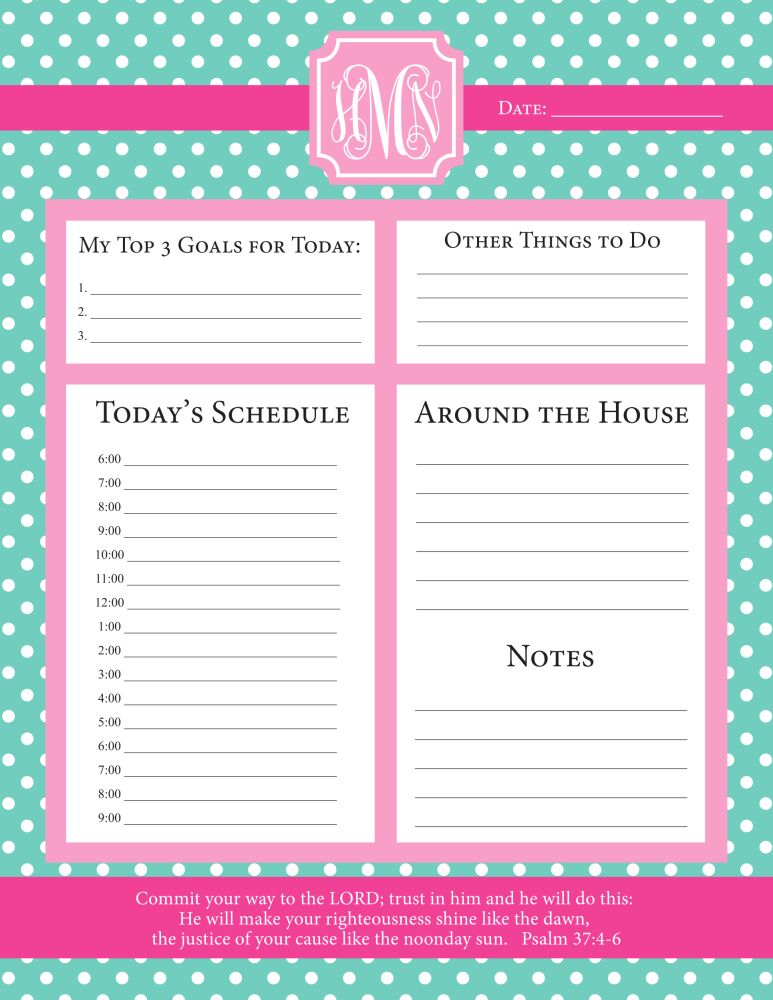 Mint Strawberry Pink Dots Daily Schedule Notepad