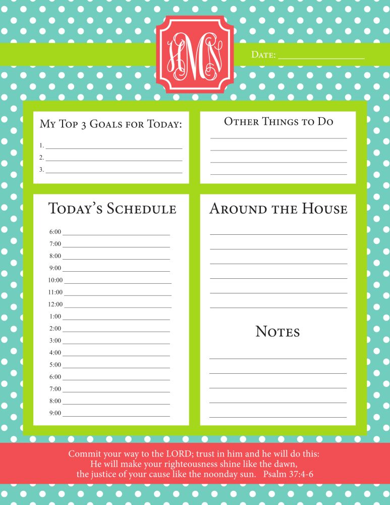 Mint Lime Poppy Dots Daily Schedule Notepad