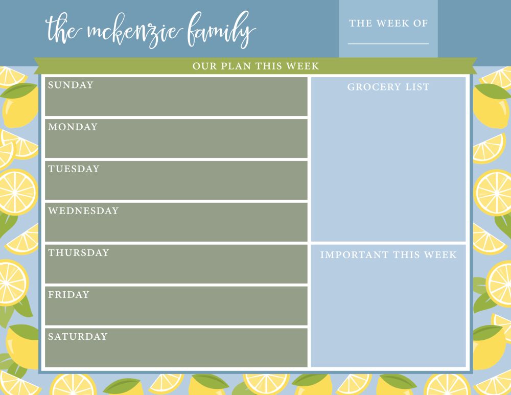 Lemonade Weekly Schedule Pad