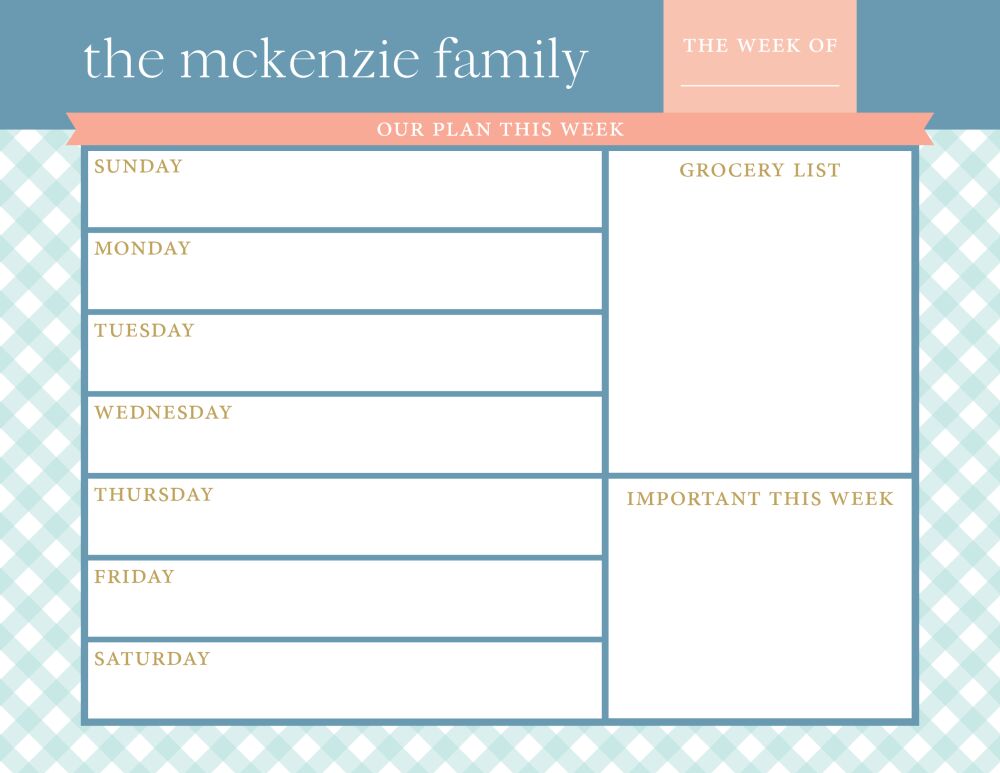 Gingham Weekly Schedule Pad