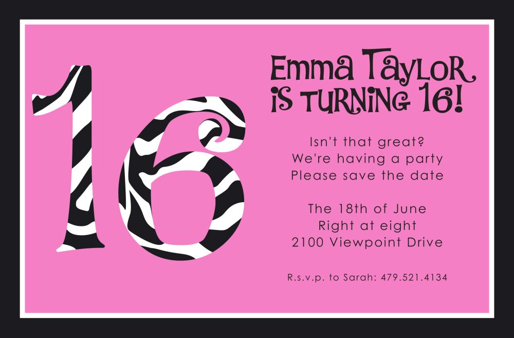 Zebra 16 Invitation