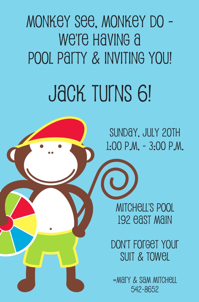 Swim Monkey Invitation