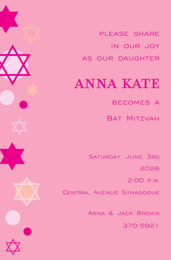 Stars of David Pink Invitation