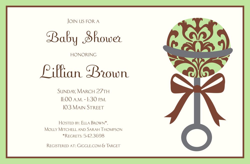 Rattle Mint Baby Shower Invitations
