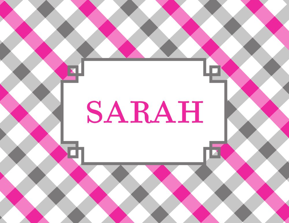 Gray & Pink Plaid Folded Note