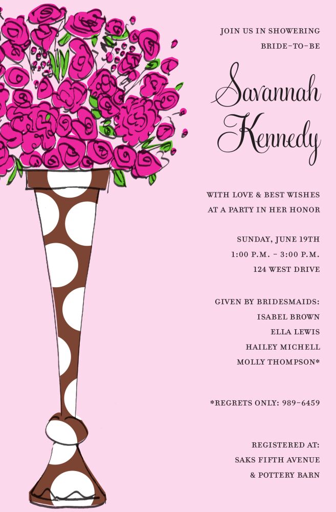Tall Vase Bridal Shower Invitations