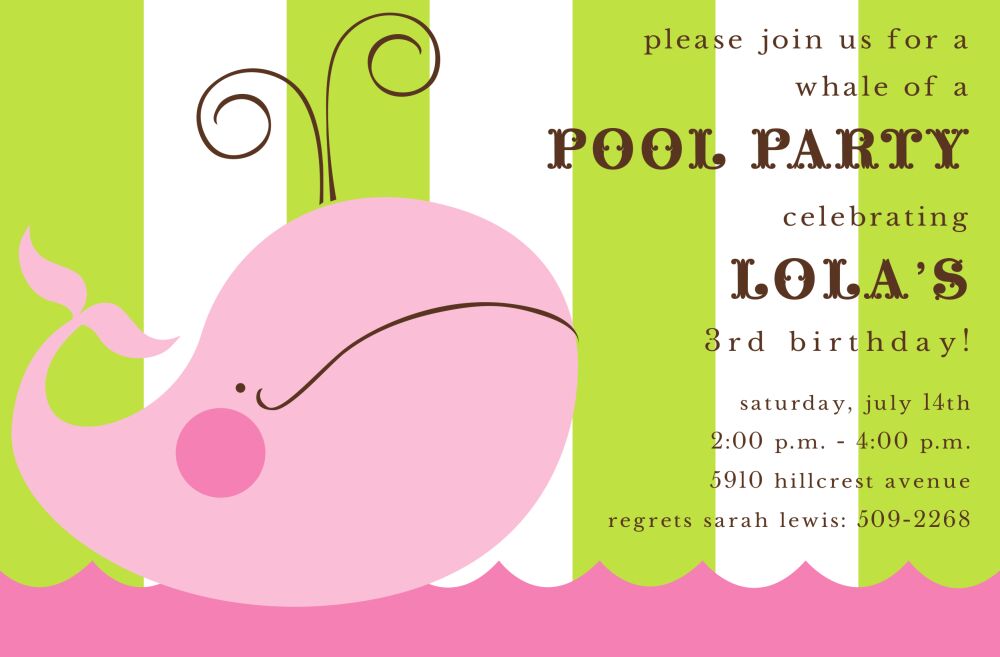 Pink Whale Children's Birthday Invitation