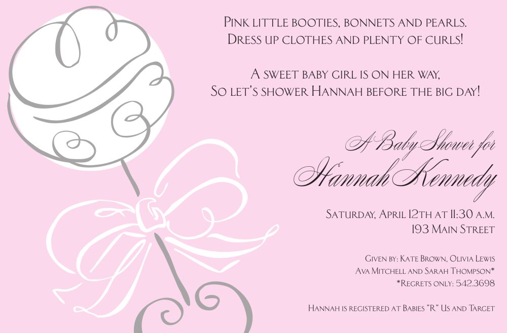 Swirl Rattle Pink Invitation