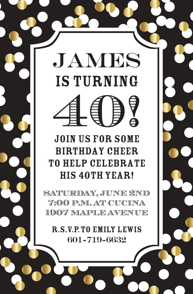 Confetti Black Invitation 